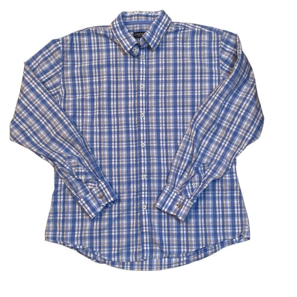 J Maverick Long Sleeve Button Up Slim Fit Dress Shirt Lt Blue Plaid Men Large